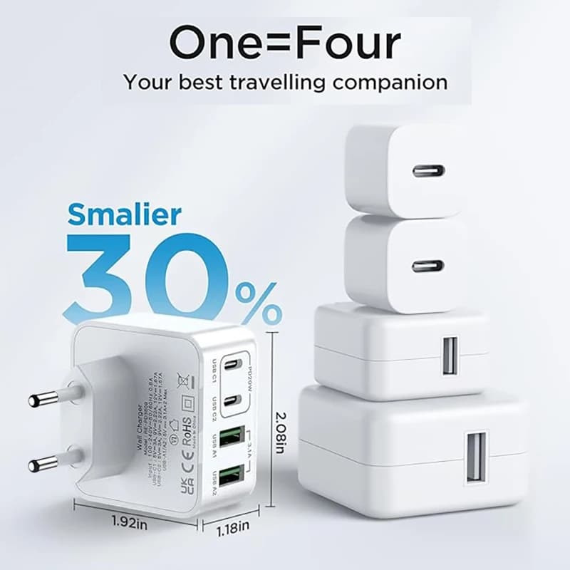 USB C Charger, 40W 4 Port USBC Plug Fast Charger Multi AC Dual Port PD+QC Type C Adapter for Phone, iPad, Samsung Galaxy