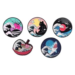Aesthetic Art The Great Wave Enamel Pins Sunset Moon Cat Comic Scenery Brooch Decorative Backpack Lapel Badge Funny Jewelry Gift