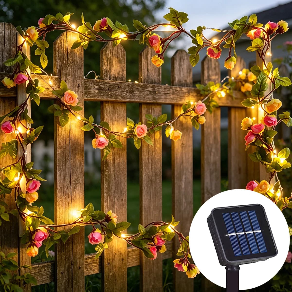 2m 4m 8m LED Rose Fairy Lights Solar Rose String Lights Outdoor Garland For Garden Party Porch Courtyard Terrace Decoration