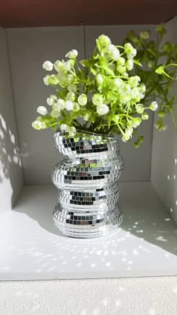 Disco Ball Spiral Vase Unique Glass Tiles Flower Bottle Disco Ball Planter Silver Mirror Vase Home Living Room Office Decor
