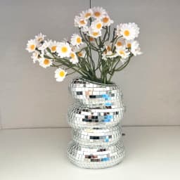 Disco Ball Spiral Vase Unique Glass Tiles Flower Bottle Disco Ball Planter Silver Mirror Vase Home Living Room Office Decor