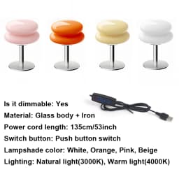 Macaron Glass Table Lamp Trichromatic Dimming Living Room Atmosphere Lamps Eye Protection Night Light Girl Bedroom Bedside Decor