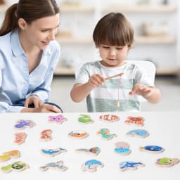Montessori Wooden Magnetic Fishing Toys Marine Life Cognition Fish Games Early Educational Toy for Kids Parent-child Interactive