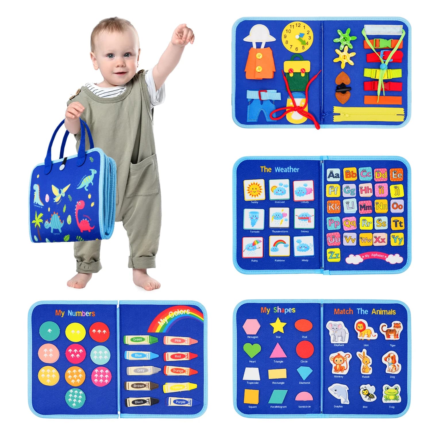 Montessori Busy Board Toy Todders Life Skills Training Preschool Education Toy Sensory Learning Book Fine Motor Travel Toys