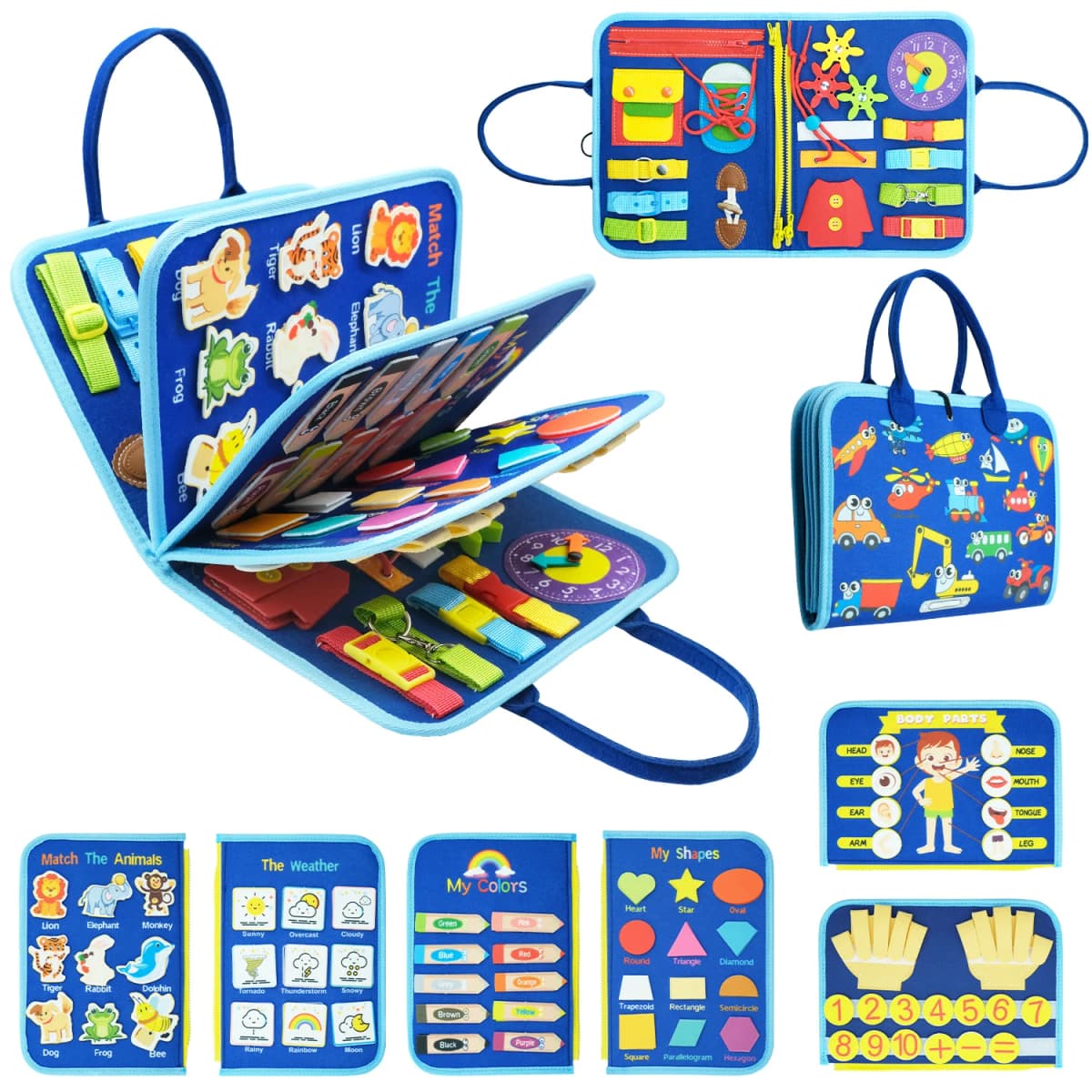Montessori Toys Busy Board Toddler Sensory Activity Developing Board for Motor Skills, Educational Travel Activity Toys