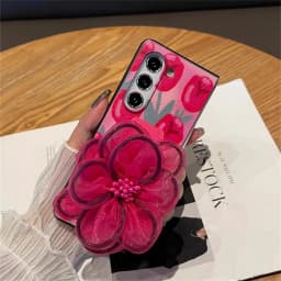New Korean Full Screen Tulip Case with Flower Wrist Strap for Samsung Galaxy Z Fold8 Ultra Fold8 Wide ZFold7 Fold 6 Fold 5 Cover