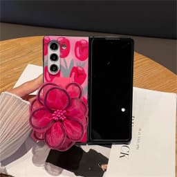 New Korean Full Screen Tulip Case with Flower Wrist Strap for Samsung Galaxy Z Fold8 Ultra Fold8 Wide ZFold7 Fold 6 Fold 5 Cover