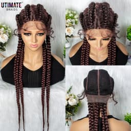 32 inches Large Four Braid Lace Wig for Black Women Braided Wig Full Lace Box Braids Wig Women Synthetic Braided