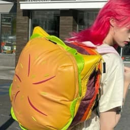 PU Stylish Hamburger Daypack Laptop Storage Zipper Portable Casual Tote Cheeseburger Backpack for Unisex Travel Outdoor Vacation