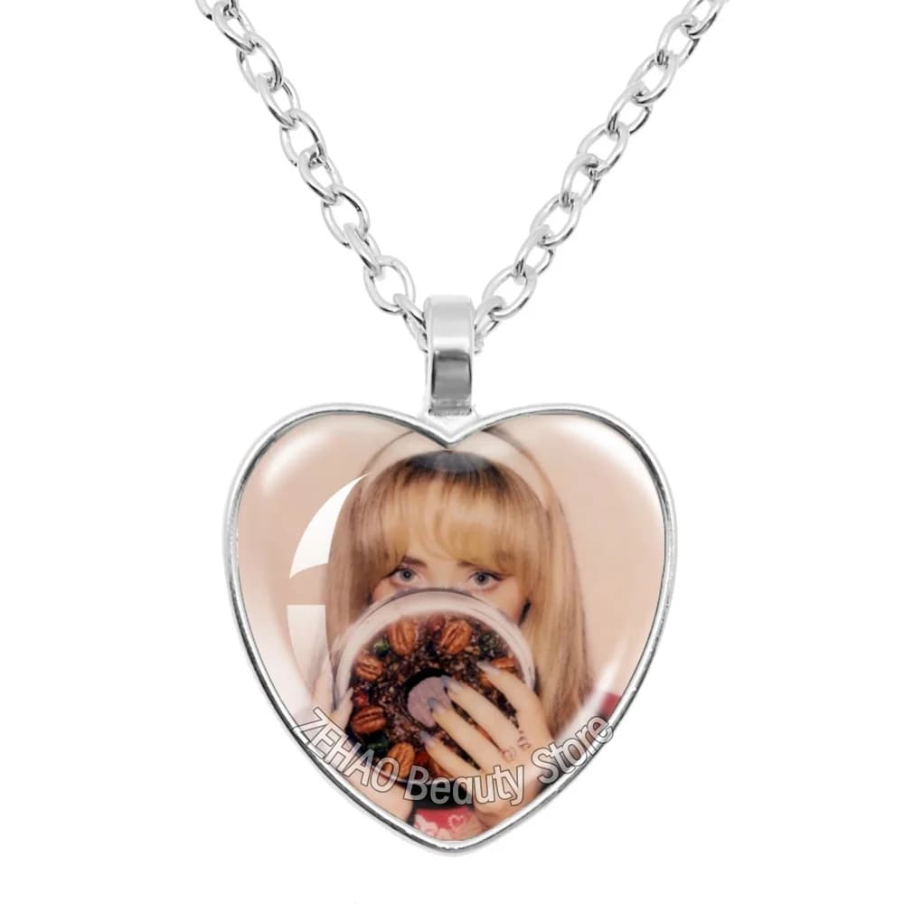 25mm Peach Heart Necklace Famous Character Sabrina Carpenter Funny Singer Accessories Glass Cabochon Pendant For Fans Gift