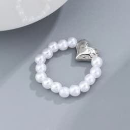 Imitation Pearl Stretch Finger Rings for Women Girl Korean Fashion Sweet Heart Fashion Jewelry Accessories Gift Party
