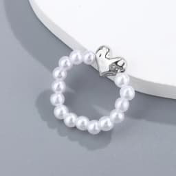 Imitation Pearl Stretch Finger Rings for Women Girl Korean Fashion Sweet Heart Fashion Jewelry Accessories Gift Party