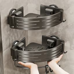 Suction Cup Perforation-Free Space Aluminum Bathroom Storage Shelf Bathroom Triangle Basket Wall Hanger Bathroom Corner Storage