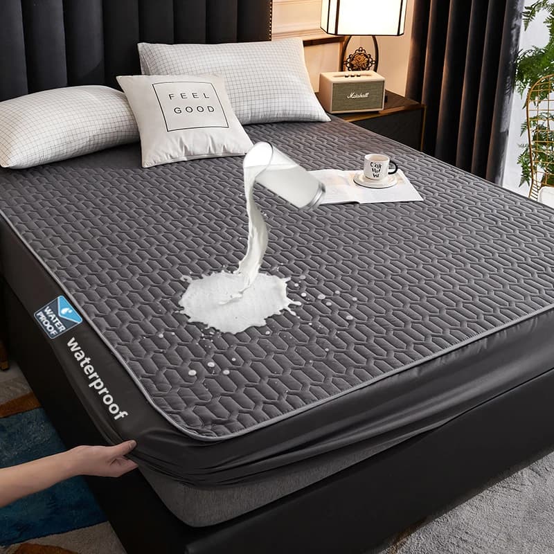 Waterproof Mattress Cover For Living Room Soft Comfortable Breathable Solid Color Bedding Mattress Cover Fitted Machine Washable