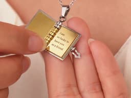 Atoztide Engrave Petite Book Locket Necklace Personalized Message Stainless Steel Jewelry Pendant for Women Chain Birthday Gift