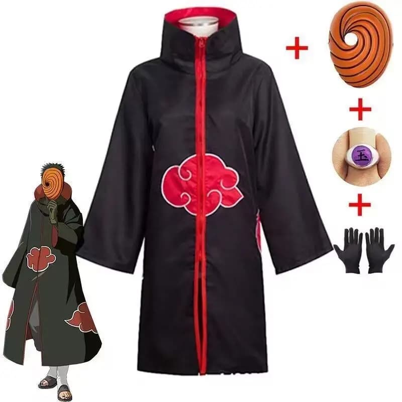 Naruto Akatsuki Tobi Cosplay Full Set: Obito Uchiha Costume with Coat, Mask & Jade Ring – Perfect for Cosplay Events