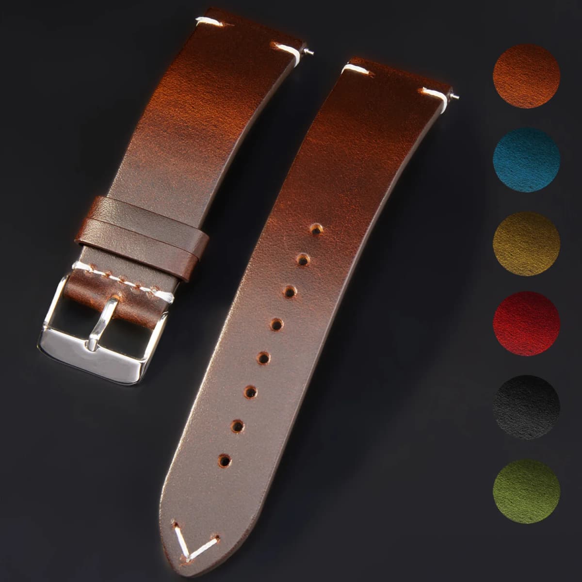Wax Genuine Leather Watch Band, Quick Release 18mm/19mm/20mm/21mm/22mm/24m Watch Straps, for Samsung, Seiko, Oris, Citizen Watch