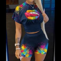Casual O-neck Short Sleeve T-shirt Shorts Set Office Lady Summer Letter Print Tops Solid Shorts Two Piece Set Women Outfit 2024