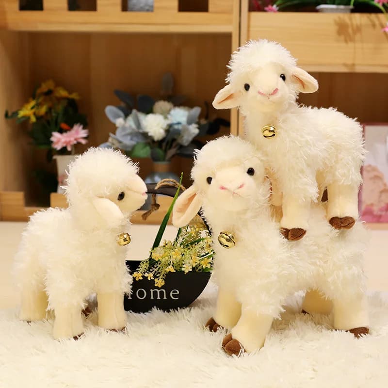 25/35cm Simulation Kawaii Animal Bell Sheep Plush Toys Lifelike Lamb Dolls Cute Alpaca Model Children Girls Birthday Gifts