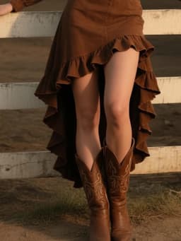 Women's Retro High Low Ruffle Hem Dress Long Sleeve Turn Down Collar Chic Ethnic Western Cowboy Slim Midi Dresses Autumn 2025