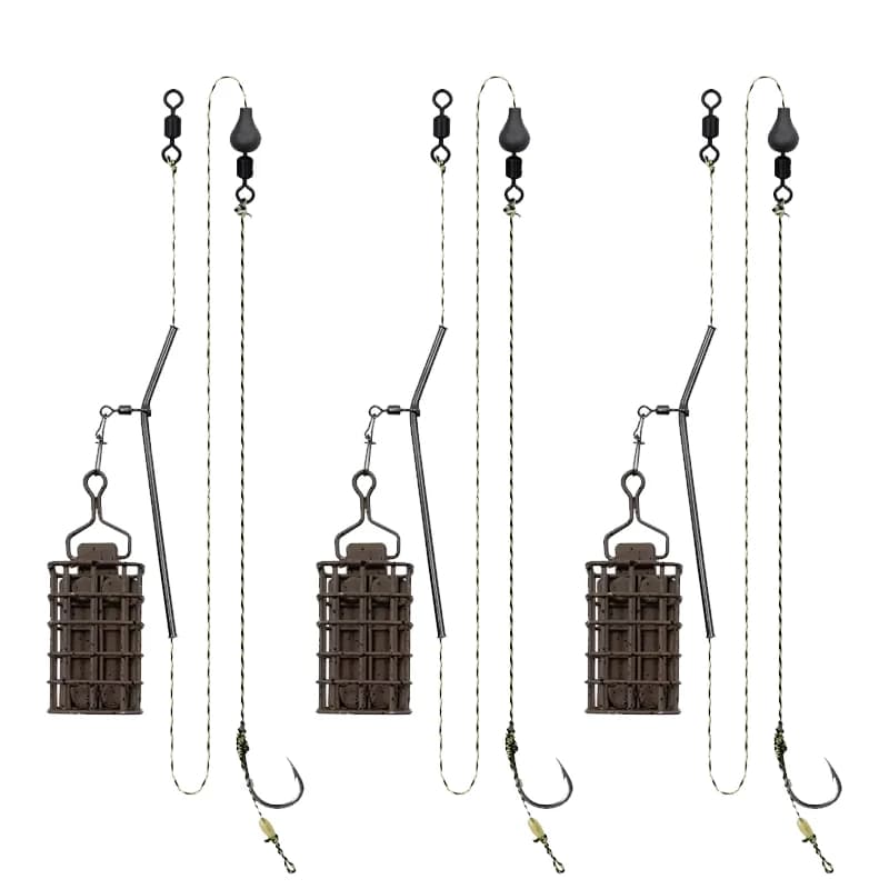 Carp Fishing Feeder Set – Bait cage with braided hook line, includes 30g/40g/50g sinkers, pre-tied fishing line rigs
