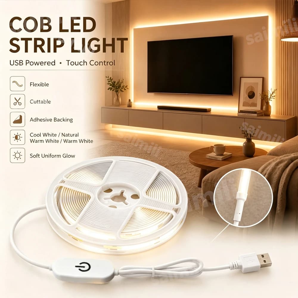 COB LED Strip Light Touch Dimmable Adhesive Tape Flexible LED Strip For Living Room Bedroom Wardrobe TV Background Lighting