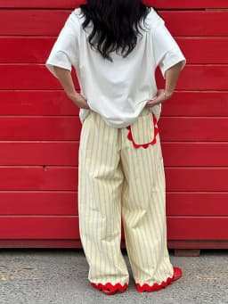 Striped Wide Leg Pants Women Wavy Hem Trousers Scalloped Edge Casual Loose Pants Wear Baggy Trendy Aesthetic Pants Streetwear