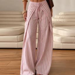 Striped Wide Leg Pants Women Wavy Hem Trousers Scalloped Edge Casual Loose Pants Wear Baggy Trendy Aesthetic Pants Streetwear