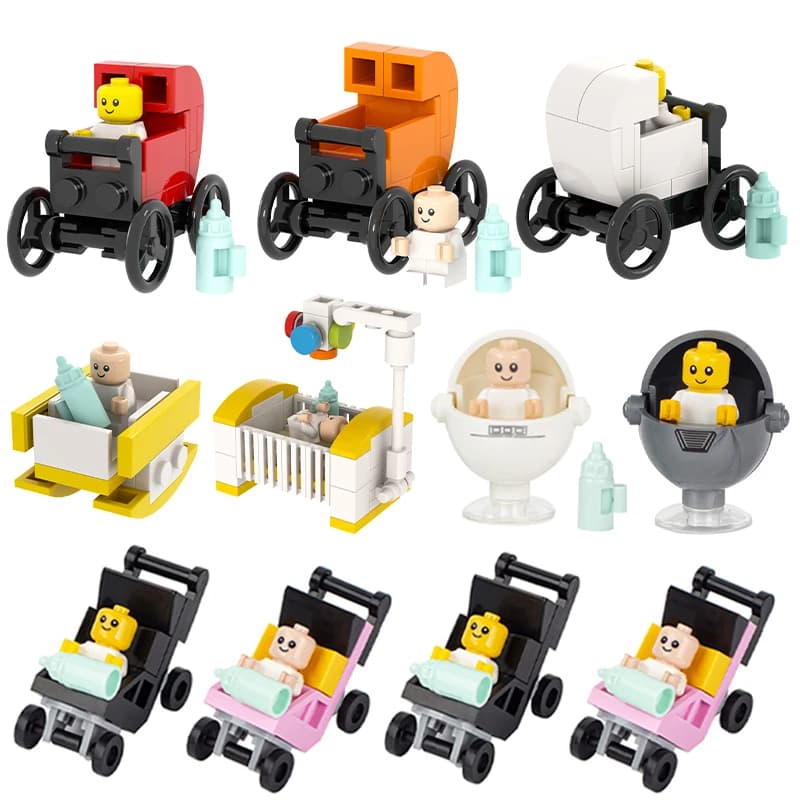 MOC City Series Baby Figure brick Crib Carriage Stroller Furniture Compatible Action Figure Building Block Toy for Children Gift