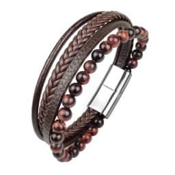 Charm Men Bracelet Rope Stainless Steel Magnetic Natural Stone Leather Beaded Braclet Volcanic Stone bracelet bangles Chain Gift