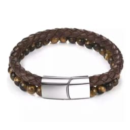 Charm Men Bracelet Rope Stainless Steel Magnetic Natural Stone Leather Beaded Braclet Volcanic Stone bracelet bangles Chain Gift
