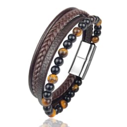 Charm Men Bracelet Rope Stainless Steel Magnetic Natural Stone Leather Beaded Braclet Volcanic Stone bracelet bangles Chain Gift