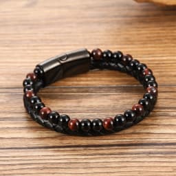 Charm Men Bracelet Rope Stainless Steel Magnetic Natural Stone Leather Beaded Braclet Volcanic Stone bracelet bangles Chain Gift