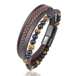 Charm Men Bracelet Rope Stainless Steel Magnetic Natural Stone Leather Beaded Braclet Volcanic Stone bracelet bangles Chain Gift