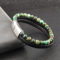 Charm Men Bracelet Rope Stainless Steel Magnetic Natural Stone Leather Beaded Braclet Volcanic Stone bracelet bangles Chain Gift