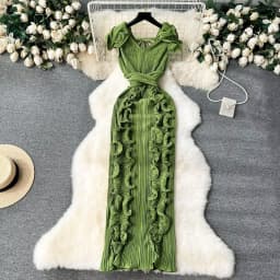 CM.YAYA Women Ruffles Splicing V-neck Sleeveless Bodycon Midi Pleated Maxi Long Dress 2025 Birthday Sexy Club Party Even Dresses