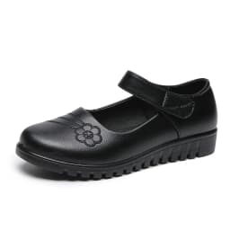 New Black Flat Spring Shoes Comfortable Elderly Woman Mary Jane Flats Lady 1980s Retro Student Uniform Office Shoes Big Size 42