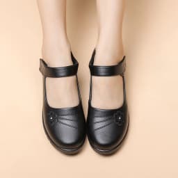 New Black Flat Spring Shoes Comfortable Elderly Woman Mary Jane Flats Lady 1980s Retro Student Uniform Office Shoes Big Size 42