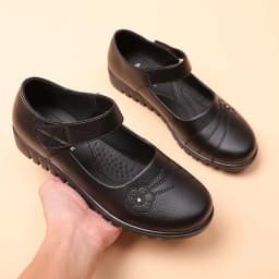 New Black Flat Spring Shoes Comfortable Elderly Woman Mary Jane Flats Lady 1980s Retro Student Uniform Office Shoes Big Size 42