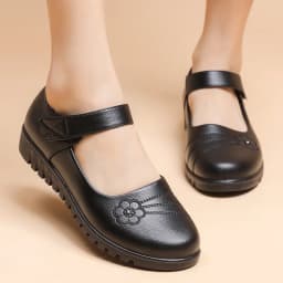 New Black Flat Spring Shoes Comfortable Elderly Woman Mary Jane Flats Lady 1980s Retro Student Uniform Office Shoes Big Size 42