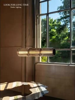 Restaurant Long Stripe Pendant Light Smoke Gray Glass Lampshade Nordic Led Hanging Light Living Dining Room Decor Pendant Lamp