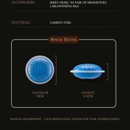 Hluru Overtone Steel Tongue Drum 6 Inch 11 Notes Key D Tank Drum Glucophone Handpan Meditation Instrument for Kids Gifts