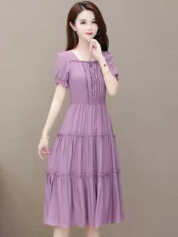 Red Midi Dress Women's Summer 2024 Fashionable Waist-Cinching Square Collar Short Sleeve Color Pocket Square Casual Style
