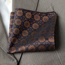 2025 Luxury Formal Pocket Square Navy Striped Floral Silk Handkerchief 24cm Brown Color Hanky Wedding Banquet Accessories Cravat
