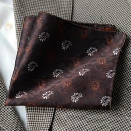 2025 Luxury Formal Pocket Square Navy Striped Floral Silk Handkerchief 24cm Brown Color Hanky Wedding Banquet Accessories Cravat