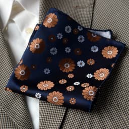 2025 Luxury Formal Pocket Square Navy Striped Floral Silk Handkerchief 24cm Brown Color Hanky Wedding Banquet Accessories Cravat