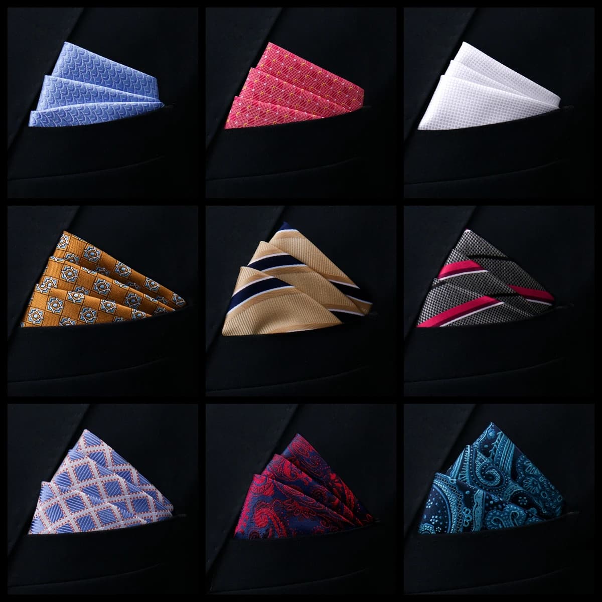 New Style Handkerchief Hot Sale Black Suit Accessories Solid Kerchief Men Wedding Party Birthday Gift Pocket Square Paisley
