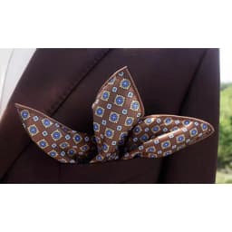 2025 New Floral Printed Pocket Square For Men Formal Silky Soft Handkerchief Wedding Suit Accessories Fashion Brown Yellow Hanky