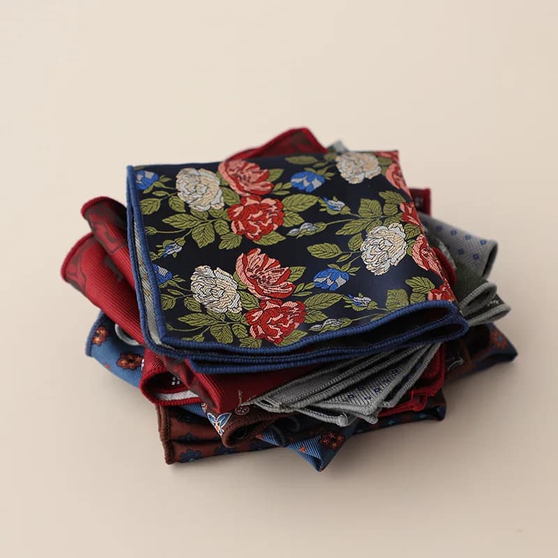 23cm New Design Mens Green Brown Pocket Square Floral Polyester Soft Handkerchief Wedding Party Tuxedo Accessories Cravat Hanky