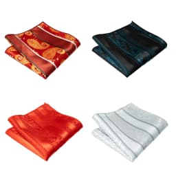 4pcs Men's Classic Pocket Square Towel Paisley Striped Handkerchief Suit Shirt Accessories Wedding Party Navy Red Hanky